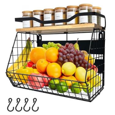 Imagem de bealy Prateleira magnética forte para geladeira com tampa de madeira, 2GG, suporte magnético de especiarias para geladeira, organizadores e armazenamento de despensa de cozinha multifuncional, cesta