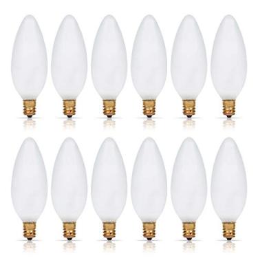Imagem de Simba Lighting Candelabro Torpedo Frosted B10 40W E12 Base (Pacote Com 12) Lâmpadas Incandescentes Decorativas 120V Para Lustres, Ventiladores De Teto, Pendentes, Arandelas Parede, Reguláveis, Branc