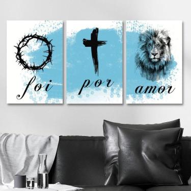 Imagem de Quadros Decorativos Sala Frase Foi Por Amor Kit 3 Placas