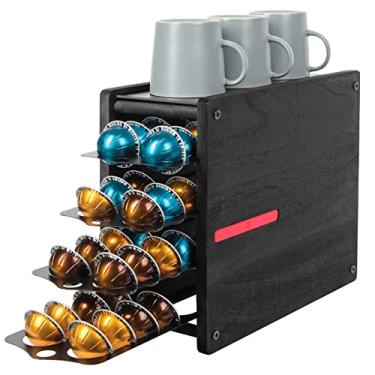 Imagem de J JACKCUBE DESIGN Cápsula de café preta rústica de madeira com 4 camadas, organizador de gavetas, capacidade 80, compatível com Nespresso Vertuo Pod - MK746C