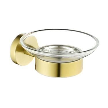 Imagem de Acessórios de banheiro em ouro escovado, toalheiro, escova de vaso sanitário, suporte para rolo de papel, gancho para toalha, saboneteira, prateleira de parede (saboneteira)