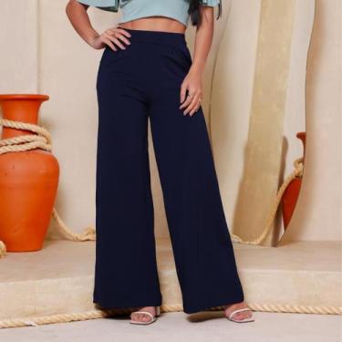 Imagem de Calça Pantalona Feminina Em Malha Viscolycra Cintura Media Alta Com Bo