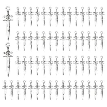 Imagem de DICOSMETIC 120 pingentes de liga de liga de espada, pingentes de adaga de metal, 29 x 9 mm, pingente pequeno de espada longa, pingente tibetano de prata antigo para pulseira, colar, brinco, fabricação