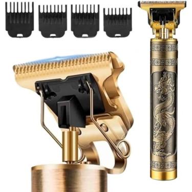 Imagem de Máquina Profissional Dragão - Ferro - Acabamento Sem Fio Cabelo Barba Pezinho Personalizada Com Limitador de Lamina Ajustável - Recarregável Bateria 2000mA - Kit Conjunto 4 Pentes Óleo