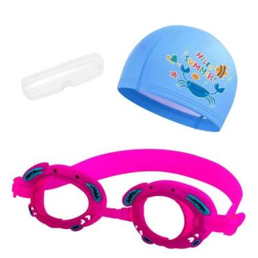 Imagem de Kit touca e óculos de natação infantil piscina com desenhos divertidos
