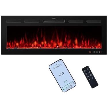 Imagem de Lareira Elétrica de Embutir A45x121L cm com Chamas Multicoloridas, Temporizador 9H, Controle Remoto e Digital, 110V 1500W, VINEMOUNT, Preta