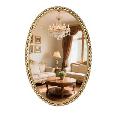 Imagem de CAVINHOME Espelho oval para banheiro vintage – 61 cm x 91 cm com contas de ouro antigo padrão arrojado, espelhos de parede decorativos ornamentados para quarto, sala de estar, entrada - pendurado