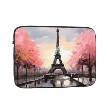 Imagem de Capa para laptop com pintura a óleo da Torre Eiffel de Paris de 15 polegadas, bolsa de transporte para computador, à prova de choque, capa protetora para notebook, bolsa portátil para laptop à prova