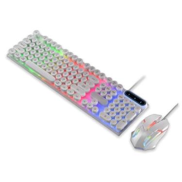 Imagem de VBESTLIFE Combo de Teclado Com Fio e Mouse, Tamanho Completo, Punk retrô, Teclado à Prova de Respingos, Luz de Fundo, Mouse óptico de 1600dpi, para Laptop para PC (Conjunto punk branco D500)