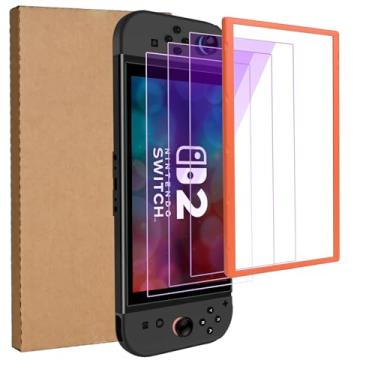 Imagem de Jngnpn 3-Pack Blue Light Blocking Tempered Glass Screen Protector for Switch 2 [7.9 Inch] 2025,with Alignment Frame,Anti Glare, Anti Scratch,Anti Fingerprint, Eye Protection Film,9H Hardness