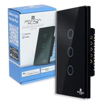 Imagem de Interruptor Inteligente Touch 3 Botões 4x2 Alexa Google Wifi Smartlife Tuya Panda Plus Controle de Voz Bivolt Automação (Preto)