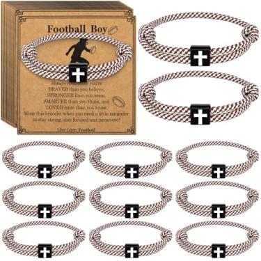 Imagem de Tondiamo Conjunto de 12 pulseiras esportivas de beisebol, softball, basquete, presente, corda ajustável, cruz de Jesus, presente religioso cristão para homens e mulheres, presentes de batismo cristão