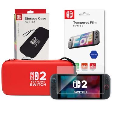 Imagem de Kit Bag Estojo Case Resistente c/ Zíper Ns2 + Película Vidro Temperado 9H para Nintendo Switch 2 (Vermelho)