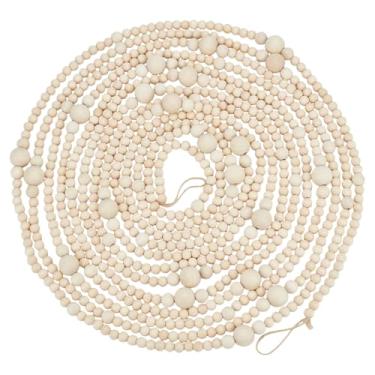 Imagem de MAYJOYDIY Guirlanda de contas de madeira de 30,5 metros, guirlanda de contas de madeira, ornamentos boho para árvore de Natal, vintage rústica fazenda redonda artesanato com contas de mesa decoração