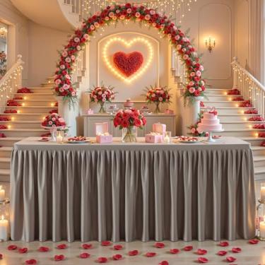 Imagem de Roupa de mesa natural para mesas retangulares de 1,8 m, toalha de mesa ajustada resistente a amassados com saias plissadas para banquete, casamento, chá de bebê, mesas dobráveis