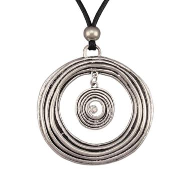 Imagem de joymiao Colares boêmios para mulheres, colar longo de couro com pingente grande, grosso, boêmio, hippie, joias, pingente, Couro sintético, Sem Pedra Preciosa