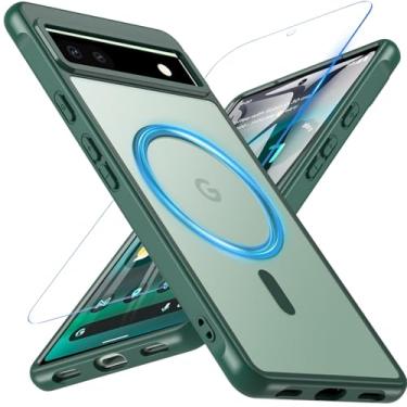 Imagem de Cum2giff Capa magnética para Google Pixel 6a com protetor de tela, [compatível com MagSafe], proteção contra quedas de grau militar, fina, translúcida, fosca, à prova de choque, verde