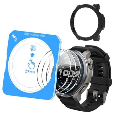 Imagem de Protetor de tela de relógio para Amazfit Balance 2, com moldura de instalação de alinhamento automático, película protetora de tela de vidro temperado de dureza 9H e capa protetora de PC rígido (preto