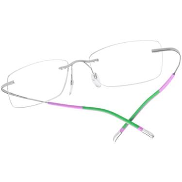 Imagem de VFDHN Armação de óculos de titânio sem aro para homens e mulheres, ultraleve (prata C4)