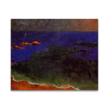 Imagem de RYLJCZ Reprodução de pinturas a óleo Paul Sérusier - Pôr do sol - Impressão de arte de paisagem vintage - Arte de parede em tela para decorações de casa e escritório 70 x 90 cm (27,6 x 35,4 pol