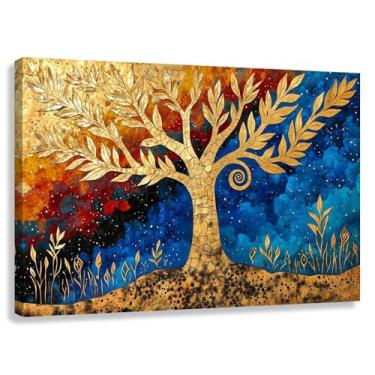 Imagem de Árvore da Vida Arte de Parede Vida Dourada Impressão em Tela Decoração para Sala de Estar Quarto 90x60cmx1