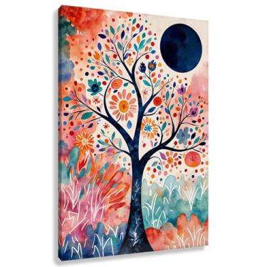 Imagem de Árvore da Vida Arte de Parede Impressão em Tela Decoração Harmonia da Vida Natureza Flores Sala de Estar Tons Quentes 30x45cmx1