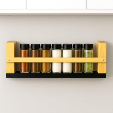 Imagem de Prateleira de Parede Flutuante Porta Temperos Estilo Industrial em Madeira Multiuso 50x10cm | Instalação sem Furos | Livros, Plantas e Decoração - Ateliê TH Wood Art
