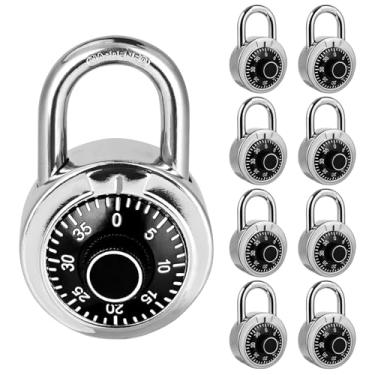 Imagem de HZSY Cadeado combinado com 8 unidades, cadeado de combinação de mostrador fixo com diferentes combinações, 5 cm de largura. Toca-discos preto, trava para academia e armário, escola, caixa de
