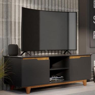 Imagem de Rack Bancada Flow 2 Portas Com Pés de Madeira Maciça