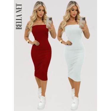 Imagem de KIT 2 Vestidos Coladinho Tubinho Sem Alças Bandeau Anarruga Premium Pa