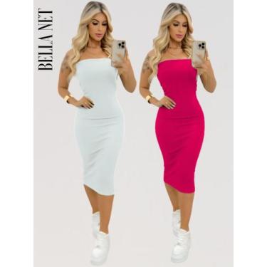 Imagem de KIT 2 Vestidos Coladinho Tubinho Sem Alças Bandeau Anarruga Premium Pa