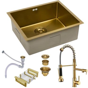 Imagem de Cuba Pia Gourmet Inox Dourada Nano Quadrada Cozinha 50X45