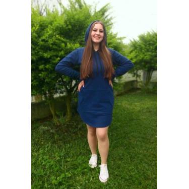 Imagem de Vestido Blusão de Moletom Feminino Com Capuz - Manchur, Azul, M