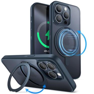 Imagem de JETech Capa de Anel Giratório de 360 Graus para iPhone 15 Pro Max 6,7 Polegadas Compatível com MagSafe, Case de Telefone Fina à Prova de Choque com Suporte & Suporte de Anel (Titânio Azul)