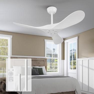 Imagem de KBZZ Ventilador de teto branco de 106 cm sem luz, 6 velocidades, motor CC silencioso reversível, ventilador de teto moderno sem luz com controle remoto para ambientes internos e externos, quinta