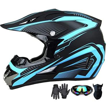 Imagem de Capacete de motocross, capacete infantil tendência de rosto inteiro, motocicleta ATV, capacete de mountain bike downhill off-road, certificado DOT, conjunto de 4 peças (azul, P)