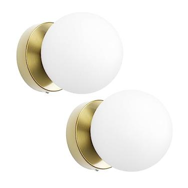 Imagem de Aoceley Conjunto de arandelas de parede globo de duas arandelas de latão envelhecido luz de parede de meados do século globo de vidro latão vintage para banheiro quarto corredor sala de estar (base G9