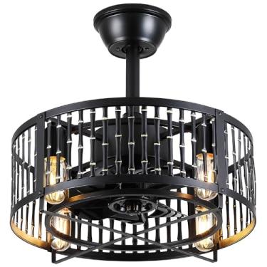 Imagem de Dannilong Ventilador de teto enjaulado com luz, lustre preto de 45,7 cm, ventiladores de teto para cozinha, quarto, ao ar livre, controle remoto, reversível