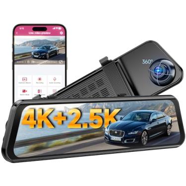 Imagem de OMBAR Câmera retrovisor 4K + 2,5 K com ADAS BSD e LCA, câmera de painel de espelho inteligente de 12 polegadas com WiFi de 5,8 GHz, câmera retrovisor com sensor G GPS, monitor de estacionamento