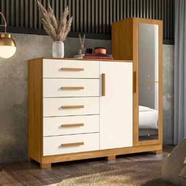 Imagem de Cômoda Com Espelho 5 Gavetas com corrediças telescópicas e 2 Portas Ne