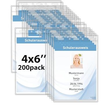 Imagem de Mositear Porta-cartão vertical de plástico (10 x 15 cm, transparente, pacote com 200), porta-passaporte, porta-cartão de identificação, porta-crachá de nome, porta-crachá de nome com zíper, sem zíper