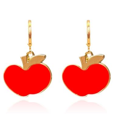 Imagem de QUSIJIA Brincos pendentes exclusivos de maçã esmaltada vermelha delicados presentes de agradecimento para professores para mulheres, trumpet, Metal, Sem pedra preciosa