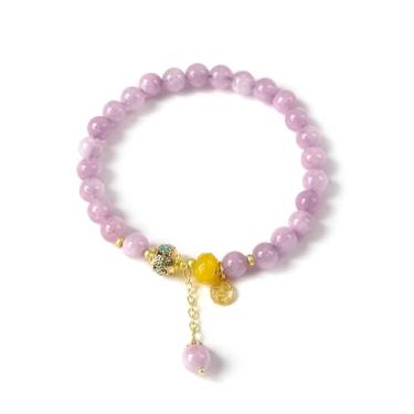 Imagem de bright & breezy Pulseira feminina de contas de pedras curativas, corrente com contas de proteção de equilíbrio de pedras preciosas naturais, pulseira de contas de cristal espiritual rosa e roxo para