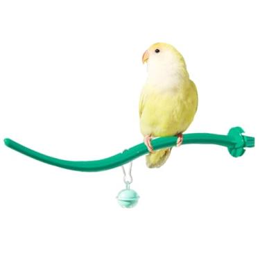 Imagem de Poleiros de pássaro com sino Canário Finch Budgie Cage Suporte universal de plástico para brinquedo adaptável a todas as gaiolas (original, ciano)