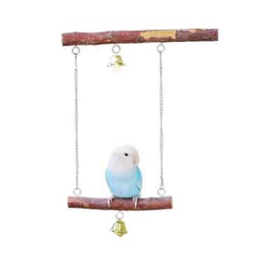 Imagem de Poleiro de madeira natural para pássaros, balanço de madeira com ferragens, papagaio, brinquedos para gaiola, periquito, poleiro, suporte para calopsita, periquito, conure periquito (pequeno)