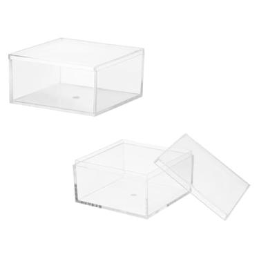 Imagem de YELARXI Caixa de acrílico com tampa, caixa de acrílico de 7,5 x 7,5 x 4 cm, caixa de acrílico para armazenamento de cubos quadrados de plástico, caixas empilháveis para joias de doces colecionáveis de