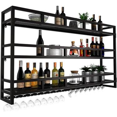 Imagem de Prateleira De Vinho Montada Na Parede Com Luz Led,prateleira De Exibição De Armazenamento De Vinho De Suporte De Garrafa De Metal,prateleiras De Vinho De Grande Capacid, Black1, 80cm/31.5in