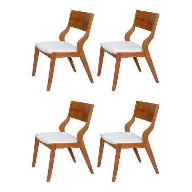 Imagem de Kit 4 Cadeiras de Madeira Maciça Multilaminada e Estofada Pérola Espresso Móveis Champagne/Off White