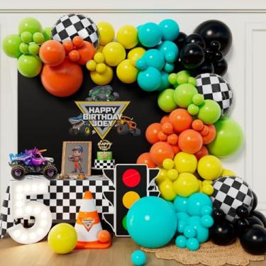 Imagem de Beaumode Black Green Orange Balloon Arch kit for Boys Hot Wheels Birthday Tots and Trucks Baby Shower Race Car Two Fast Monster Truck Party Decorations (Green Blue Orange)