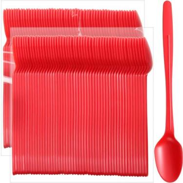 Imagem de Colheres Potchen Extra Long 21 cm de sorvete de plástico vermelho x200